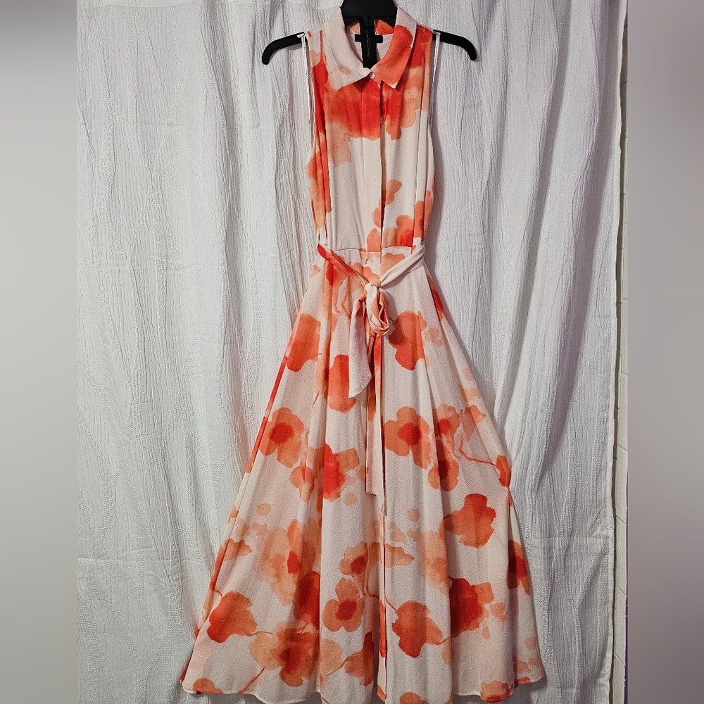 Donna Karan Red and Pink Pleated Halter Sundress